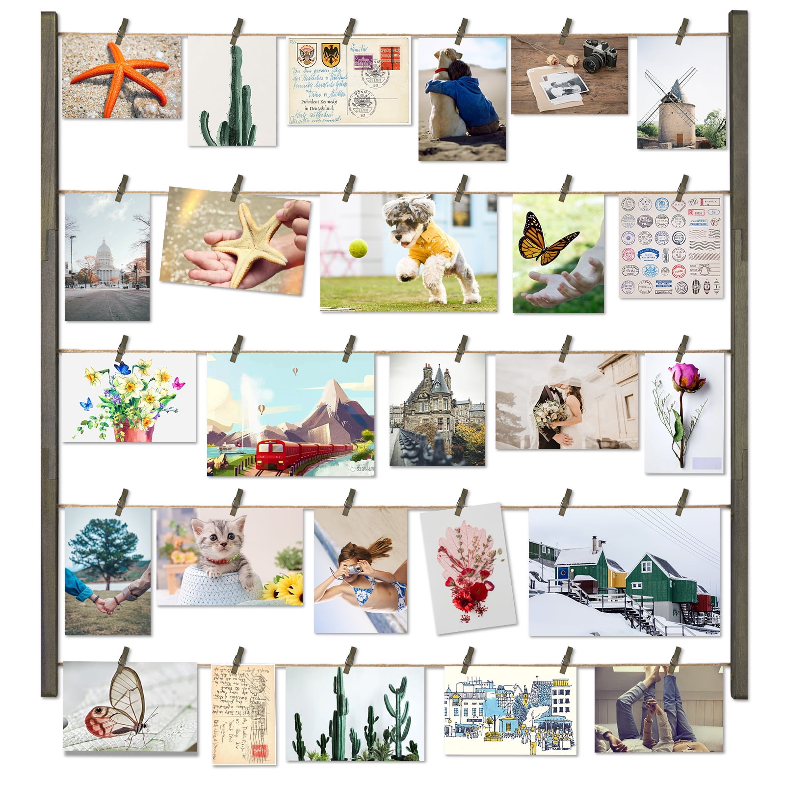 LoveKANKEI 26x29 inch Wood Picture Frame with 30 Clips, Adjustable