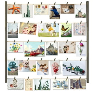  20 Pack Self Adhesive Clips for Pictures - Black Wood Clip  Photo Holders for Wall , Poster Hanger , Photo Cards Hanging Display Board  & Picture Boards , Artwork Photos Holders