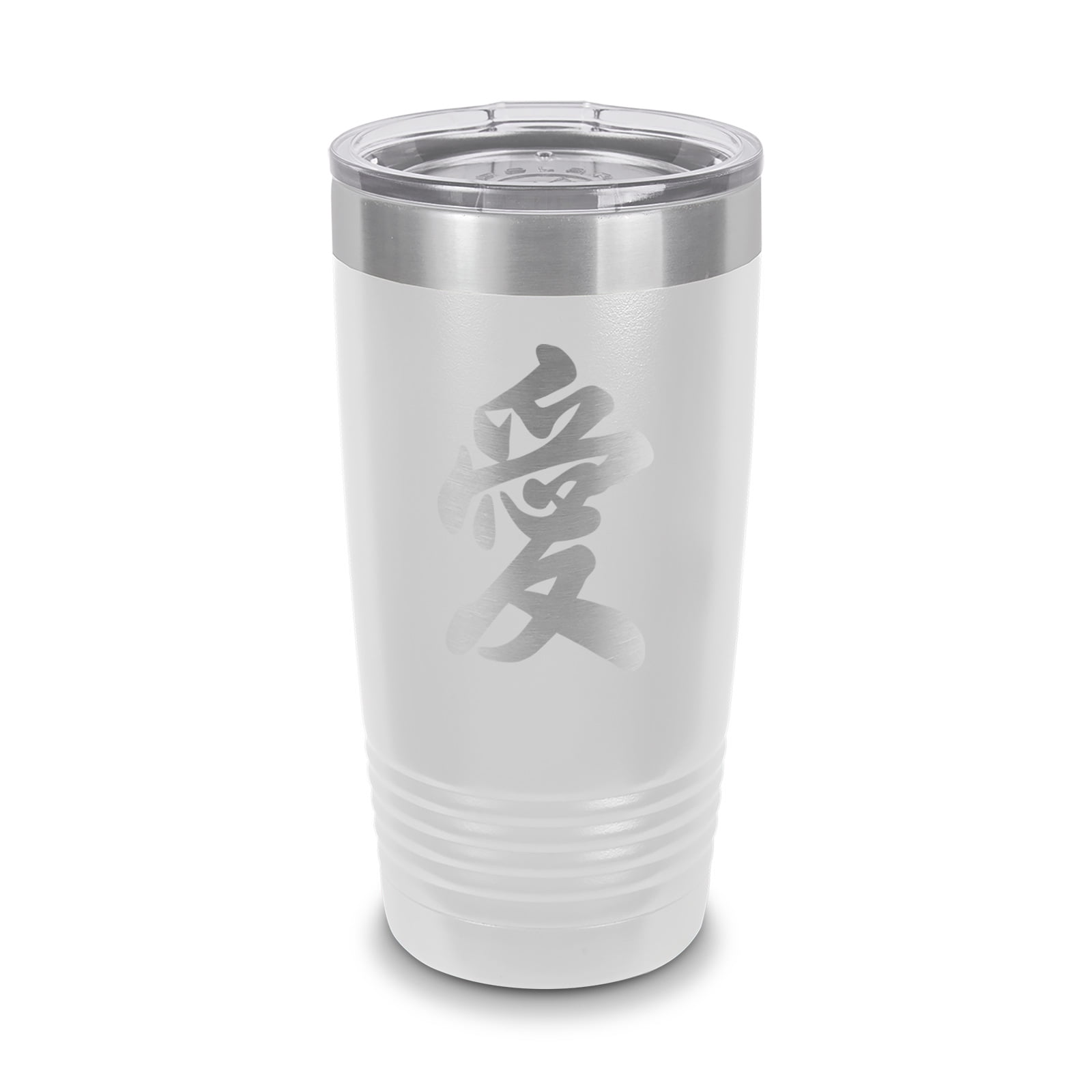 Love Kanji Tumbler 20 oz Laser Engraved w/ Clear Lid Stainless