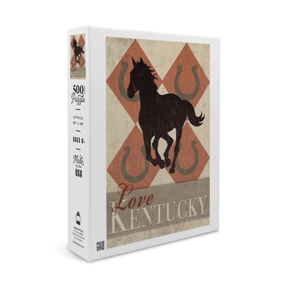 Love Kentucky, Argyle with Horse (19x27 inches, Premium 500 Piece Jigsaw Puzzle for Adults and Family, Made in USA)
