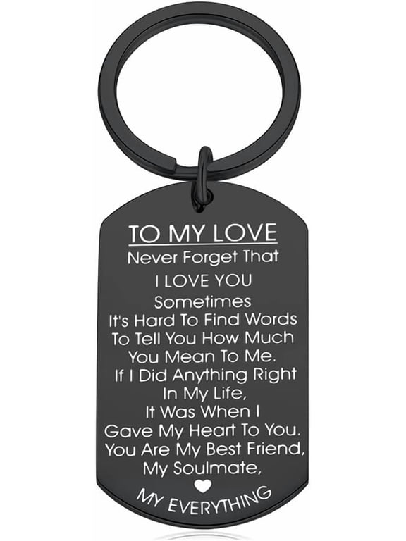 To My Love Keychain Gifts for Him Her - Husband Boyfriend Wedding Anniversary Valentines Day Gifts Hubby BF Fiance Groom Birthday Wedding Gift for Him Her Women Men Black Keyring for Couples