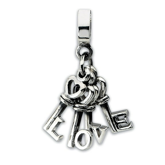Love Keys Dangle Charm .925 Sterling Silver Antique Finish Reflection Beads