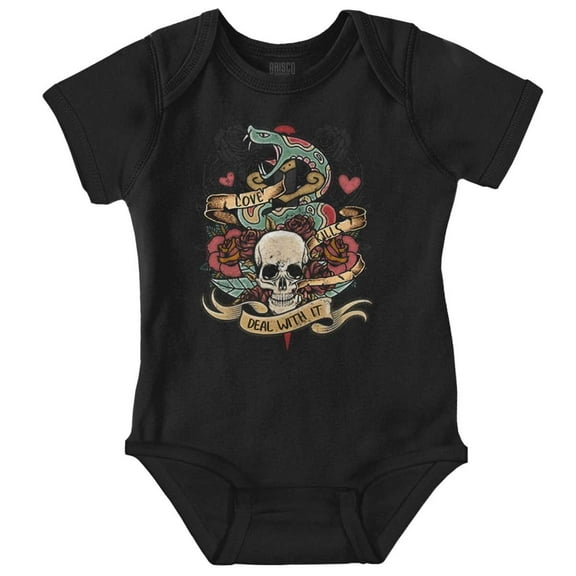 Love Kills Deal With Skull Tattoo Romper Boys or Girls Infant Baby Brisco Brands NB