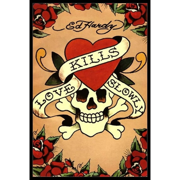 Love Kills Slowly Laminated & Framed Poster by Ed Hardy (24 x 36)