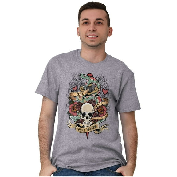 Love Kills Trust No One Skull Tattoo Plus Size Crewneck Graphic Tee Shirt Brisco Brands 2X