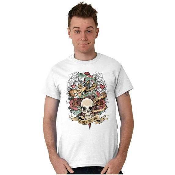 Love Kills Trust No One Skull Tattoo Plus Size Crewneck Graphic Tee Shirt Brisco Brands 3X