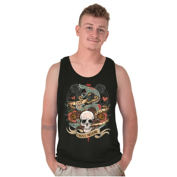 Love Kills Trust No One Skull Tattoo Plus Size Graphic Tank Top Brisco Brands 2X