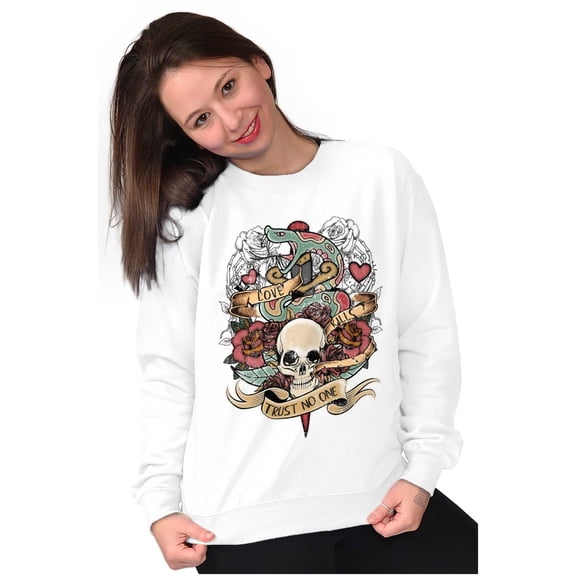 Love Kills Trust No One Skull Tattoo Sweatshirt for Men or Women Brisco Brands S