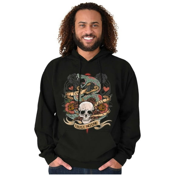 Love Kills Trust No One Skull Tattoo Unisex Plus Fleece Graphic Hoodie Brisco Brands 2X