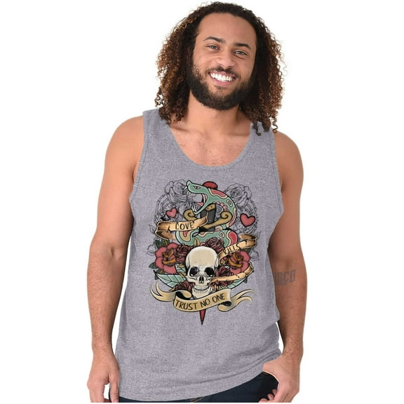 Love Kills Trust No One Skull Tattoo Plus Size Graphic Tank Top Brisco Brands 2X