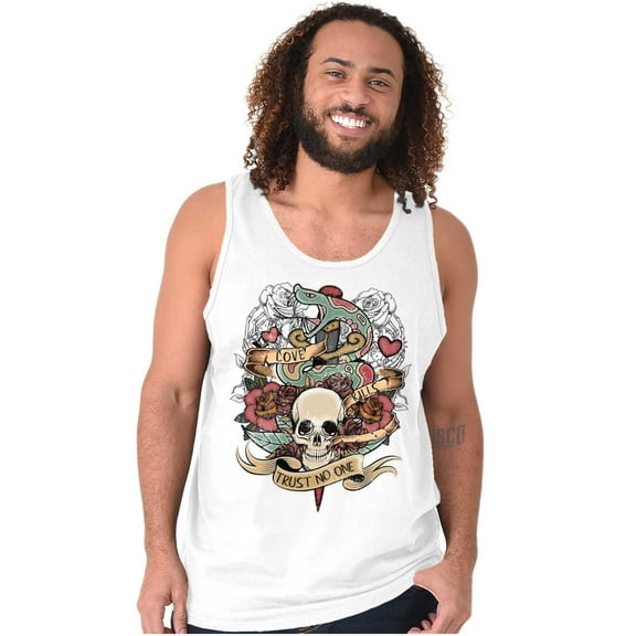 Love Kills Trust No One Skull Tattoo Plus Size Graphic Tank Top Brisco Brands 3X