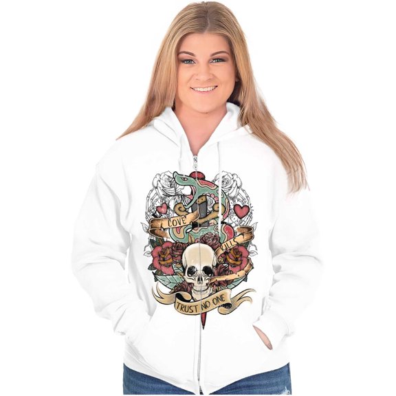 Love Kills Trust No One Skull Tattoo Zip Up Hoodie Men's Women's Brisco Brands S