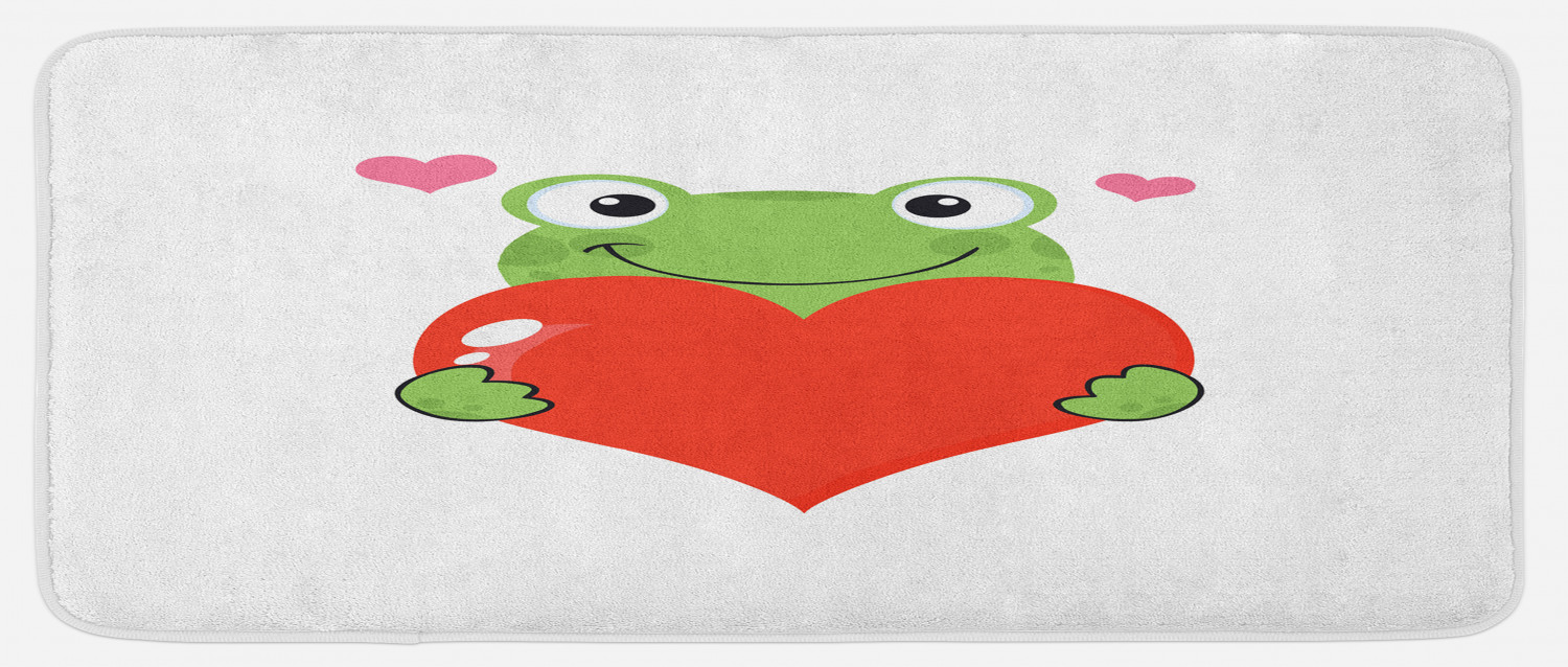 Love Kitchen Mat, Cartoon Frog Holding Giant Heart Adoration Theme ...