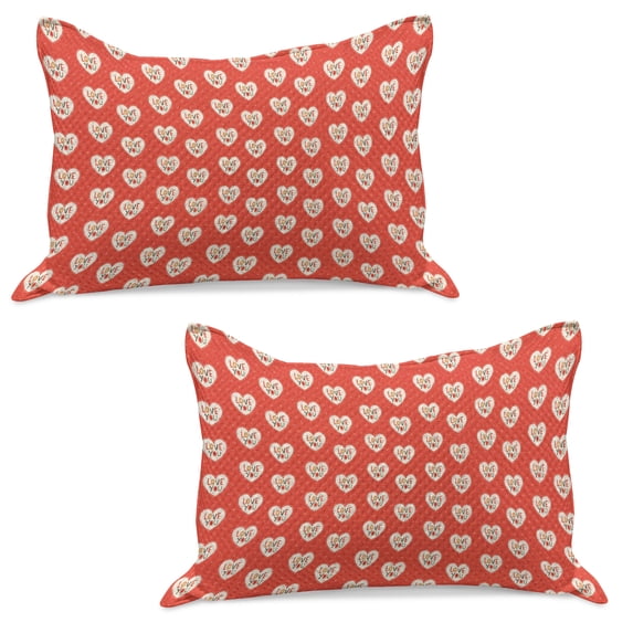Love Knitted Quilt Pillowcover Set of 2, Hipster Hearts Pattern with Love You Texts Heart Shapes Valentines Day Theme, Standard Queen Pillow Sham Bedroom, 30" x 20", Vermilion Multicolor, by Ambesonne