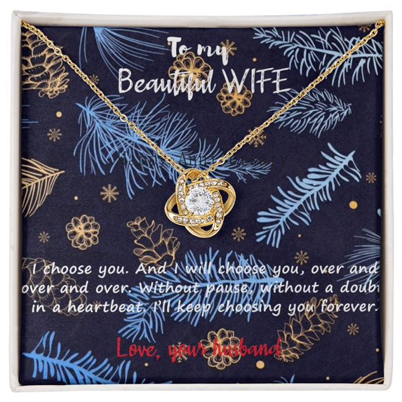 Love Knot 2 Beautiful Necklace, Message Card and Box, White Love Knot ...