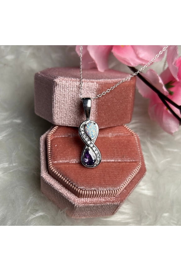Love Knot Fire Opal & Amethyst Infinity Pendant Necklace in 925 Sterling Silver – Elegant Women’s Jewelry