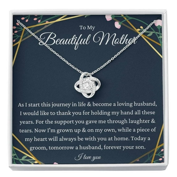 Love Knot, Groom To Mother Gift, Son To Mom Gift On Wedding Day Necklace, Mother Of The Groom Gift From Son, Mom Wedding Gift From Groom Son, Necklaces with Meaningful Messages Card Inside