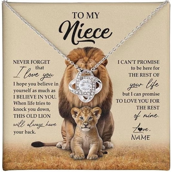 Love Knot Necklace, Auntie Uncle Not Even Time Floral Niece Birthday Graduation Christmas with Customized Message Card and Gift Box, Personalized To My Niece Necklace From Aunt
