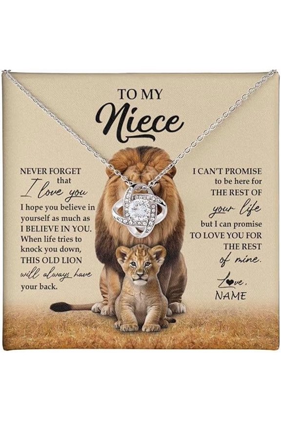 Love Knot Necklace, Auntie Uncle Not Even Time Floral Niece Birthday Graduation Christmas with Customized Message Card and Gift Box, Personalized To My Niece Necklace From Aunt