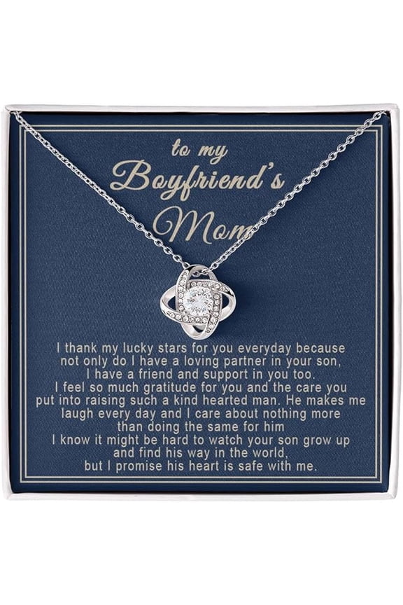 Love Knot Necklace for Boyfriend's Mom, To My Boyfriend's Mom Necklace Gift, Birthday Gift for Boyfriend Mom, Mother's Day Gift for Future Mother In Law with Message Card and LED Box