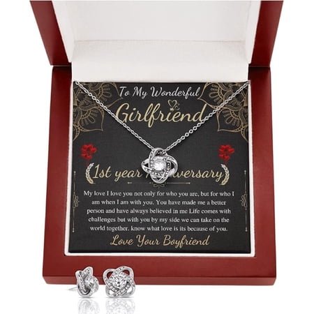 Love Knot Necklace & Earing For Girlfriend on Anniversary from boyfriend with Personalized message Card
