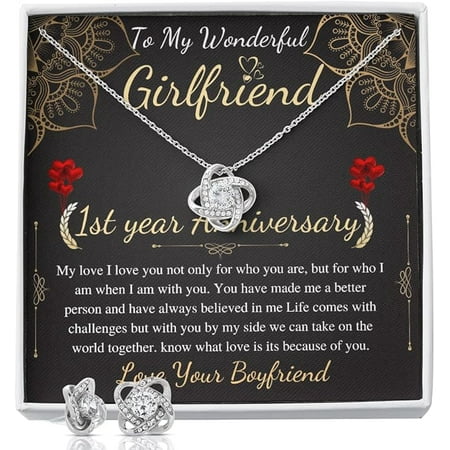 Love Knot Necklace & Earing For Girlfriend on Anniversary from boyfriend with Personalized message Card