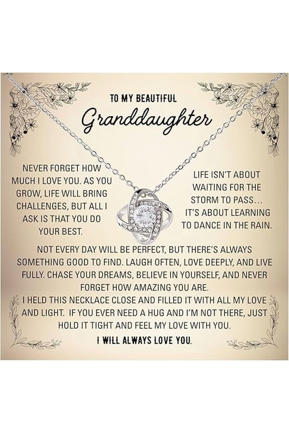 Love Knot Necklace for Granddaughter from Grandmother, Christmas Gift for Her, Necklace Gift from Grandfather with Heartfelt Message Card and Gift Box