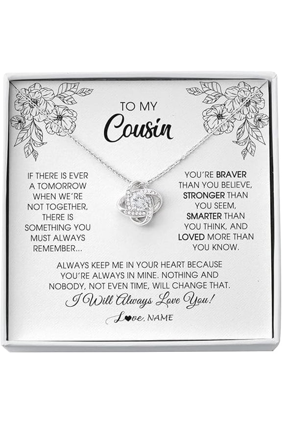 Love Knot Necklace with Message Card and Gift Box, Wedding Gift for Her, To My Badass Cousin Necklace Gift, Floral Cousin Birthday Gift, Christmas Gift for Her