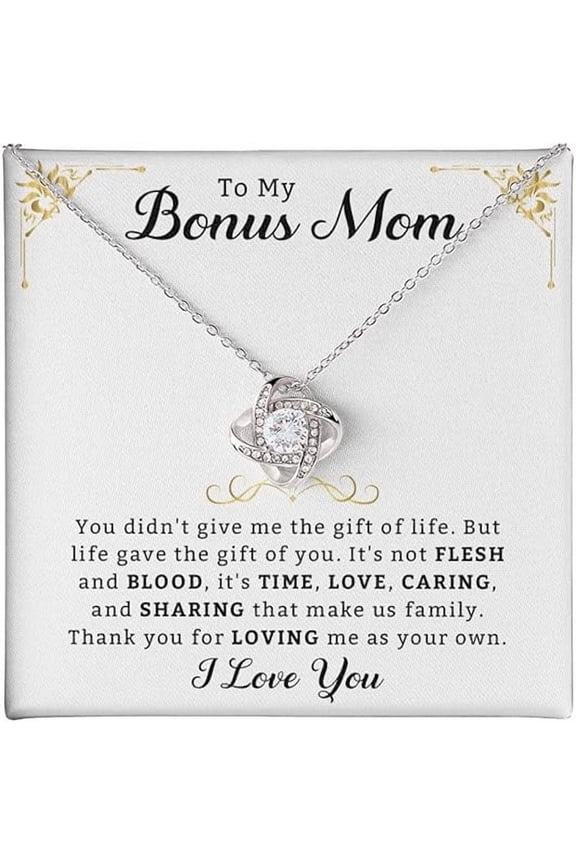 Love Knot Necklace for Mother in Law with a Message Card and Gift Box, Stepmom Birthday Gifts Ideas, Wedding Adoption Necklace For Bonus Mom, Christmas Gift