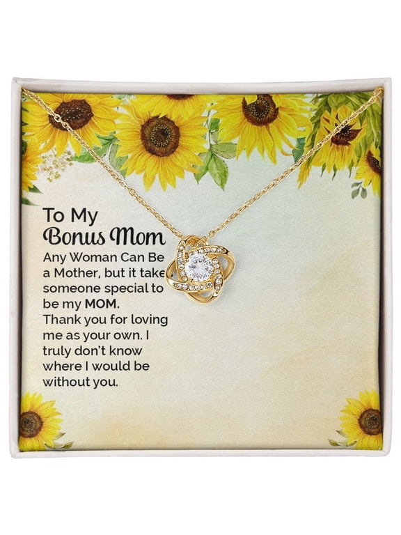 Love Knot Necklace, With Message Card, Sunflower Pattern, To Bonus Mom , Mother's Day , From Daughter, Son, White Love Knot Necklace