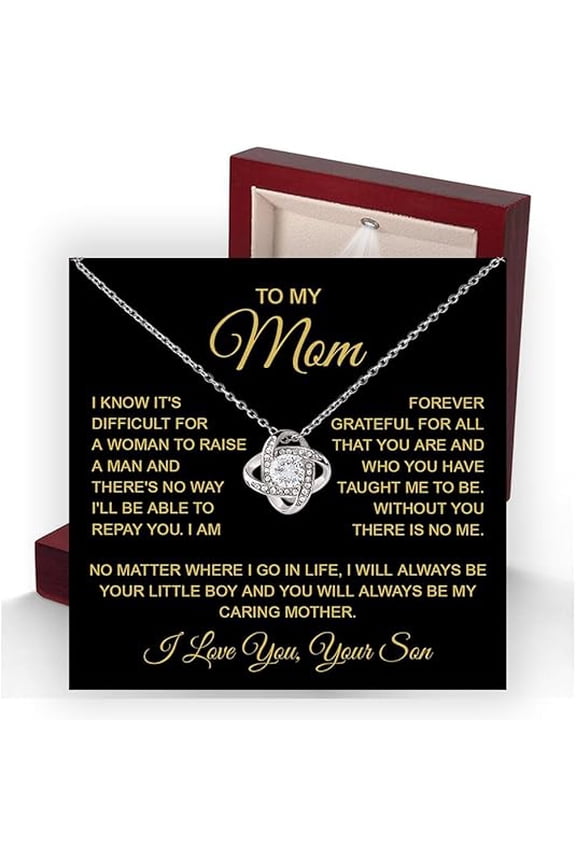 Love Knot Necklace for Women, Christmas Gift for Mom from Daughter, Necklace for Mom on My Wedding Day with Message Card and LED Box, Birthday Gift for Mom from Daugher