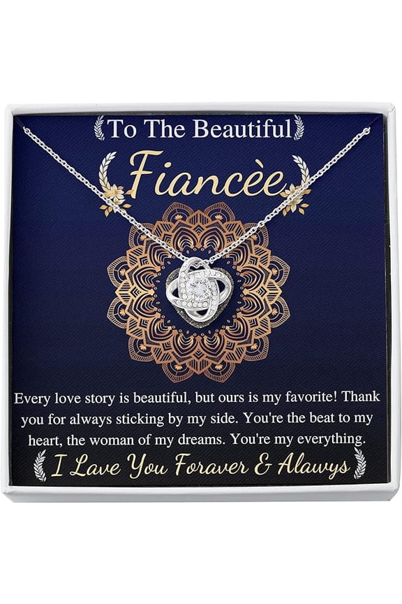 Love Knot Necklace for my beautiful fiance on our Anniversary, Keepsake gift for her with Personalized message