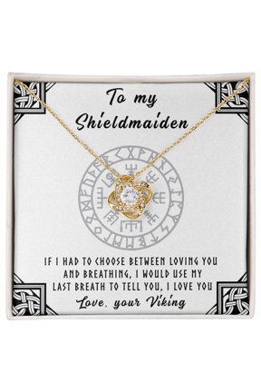 Love Knot Shieldmaiden Beautiful Necklace, Message Card and Box, Gold Love Knot Necklace