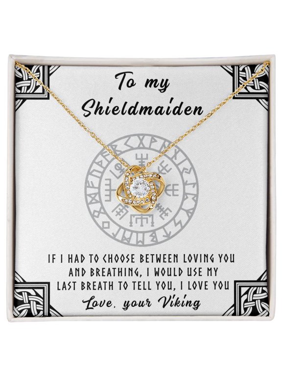 Love Knot Shieldmaiden Beautiful Necklace, Message Card and Box, White Love Knot Necklace