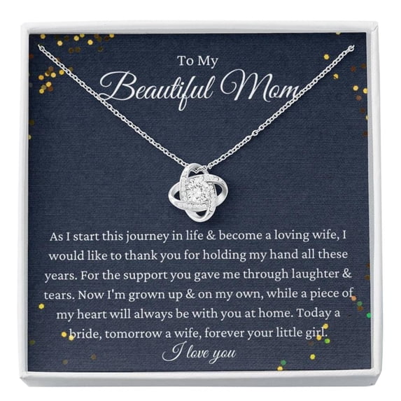Love Knot, To Mom Gift From Bride To Mother Gift, Daughter To Mother Wedding Day Necklace, Mother Of The Bride Gift From Daughter, Mom Gift, Necklaces with Meaningful Messages Card Inside