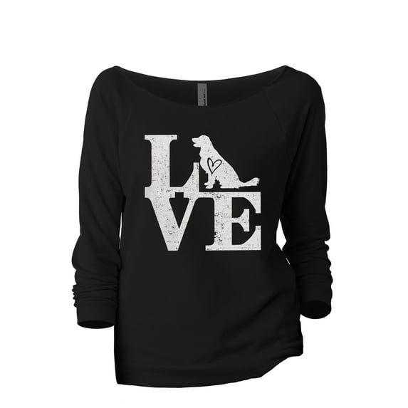 Love Labrador Women's Fashion Slouchy 3/4 Sleeves Raglan Lightweight Sweatshirt Black Small
