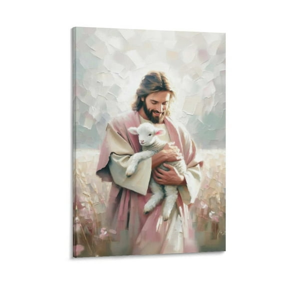 Love Lamb, Christian Bible Mural, Leave 99, Jesus And Lamb, Pink Jesus Canvas Painting, Room Aesthetic Poster Print Art Wall Painting Canvas Posters Gifts Modern Bedroom Decor 20x30inch(50x75cm)