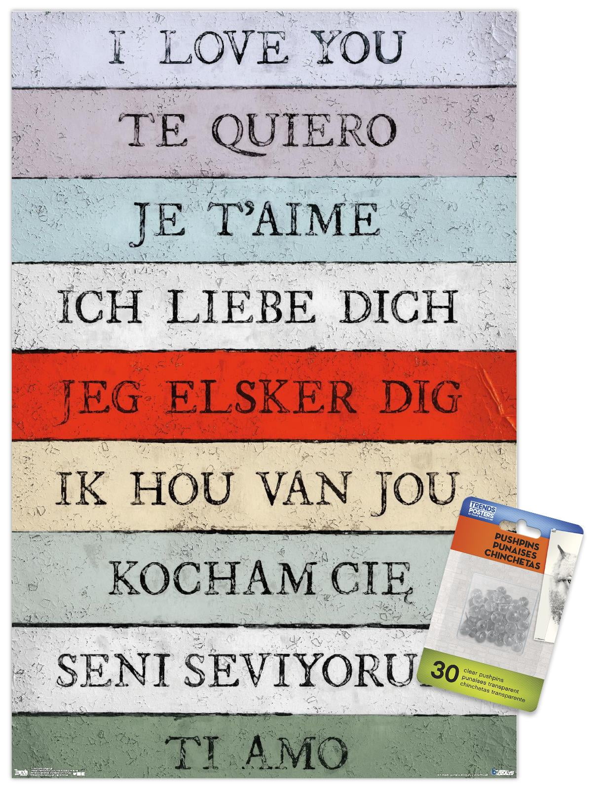 Love Language - I Love You Wall Poster with Push Pins, 14.725" x 22.375"
