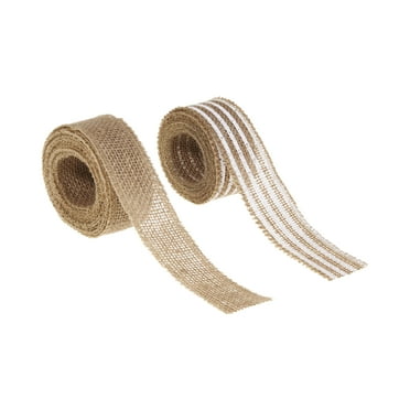 Love, Laugh, Craft Burlap Ribbon Set, 1.5"W x 3-Yds, Natural/White Stripe