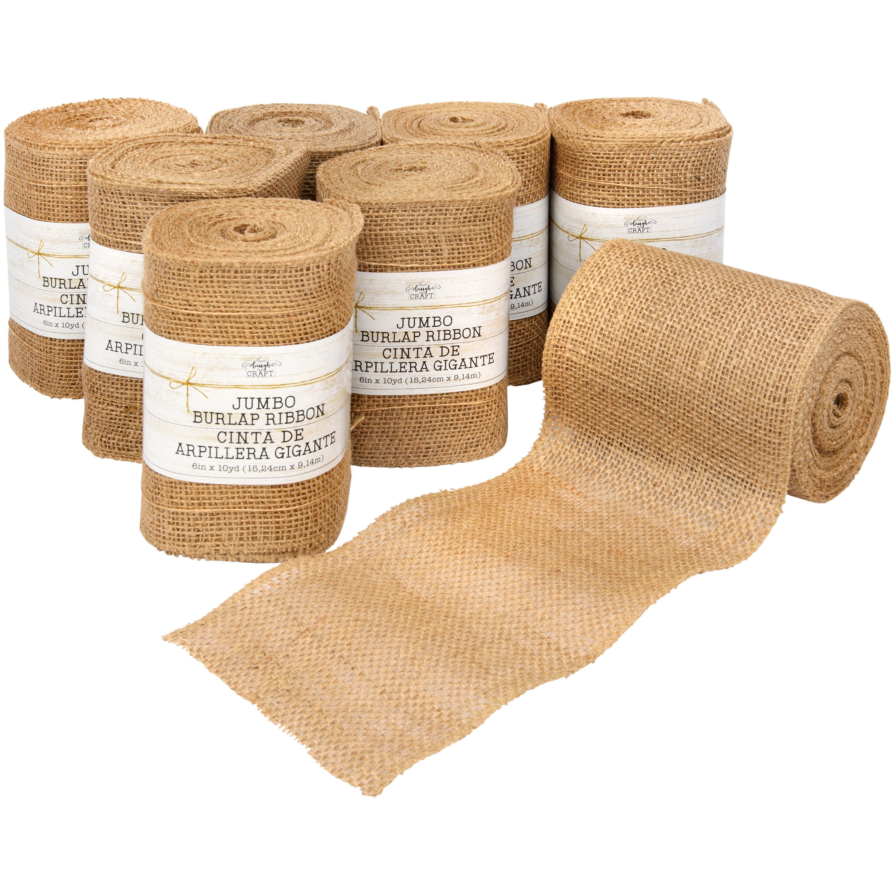 Love, Laugh, Craft Jute Burlap Bolt, Finished Edges, 6"W x 10-Yards, Precut, 8-Pk, Beige