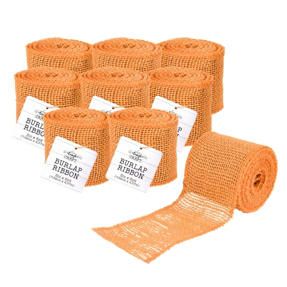 Love, Laugh, Craft Jute Burlap Roll, 3"W x 5-Yd, 9-Pk, Precut, Mango Orange