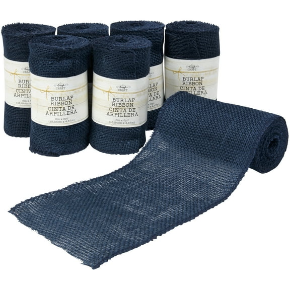 Love, Laugh, Craft Jute Burlap Roll, Finished Edges, 6"W x 5-Yd, 7-Pk, Precut, Navy Blue