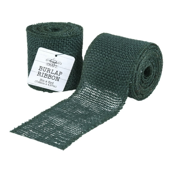 Love, Laugh, Craft Jute Burlap Roll Precut, Finished Edges, 3"W x 5-Yards, 740-32, Pine Green