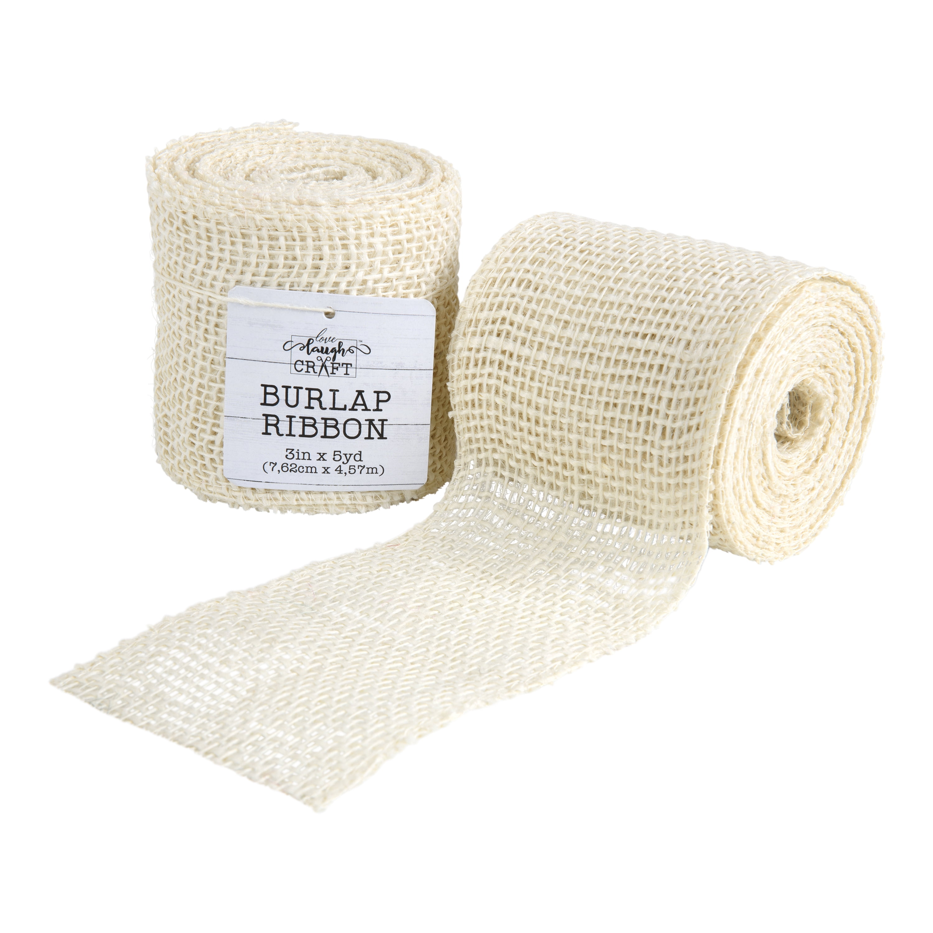 Love, Laugh, Craft Jute Burlap Roll Precut, Finished Edges, 3in W x 5 Yards, 740-33, White