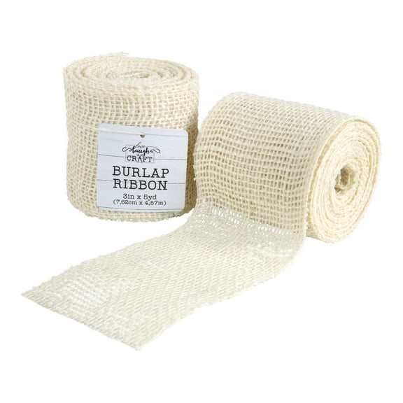 Love, Laugh, Craft Jute Burlap Roll Precut, Finished Edges, 3in W x 5 Yards, 740-33, White