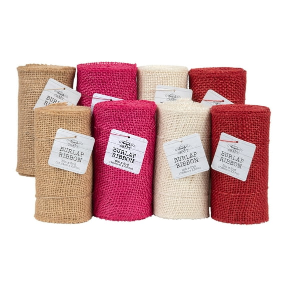 Love, Laugh, Craft Valentine Assorted Burlap, 6" X 5 Yd, White/Orchid/Red/Natural