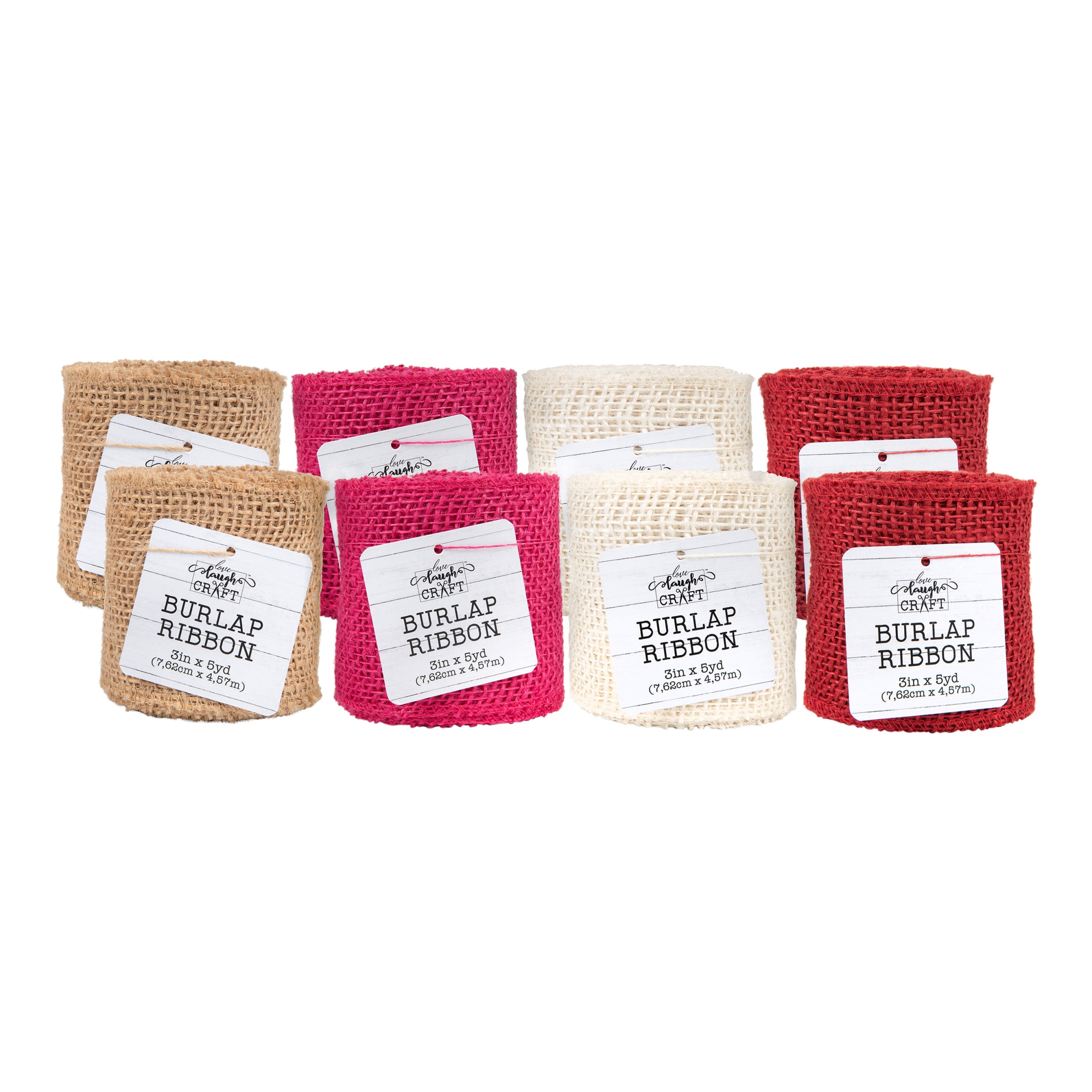 Love, Laugh, Craft Valentine Assorted Burlap Rolls, 3" X 5 Yd, White/Orchid/Red/Natural