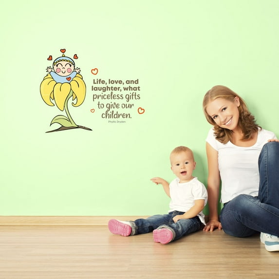 Love Laughter Cute Baby Flower Quote Cartoon Quotes Decors Wall Sticker Art Design Decal for Girls Boys Kid Room Bedroom Nursery Kindergarten Home Decor Stickers Wall Art Vinyl Decoration (10x10 inch)