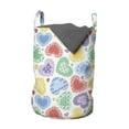 thumbnail image 1 of Love Laundry Bag, Patchwork Style Hearts White Backdrop Dreamy Fantasy Display Romantic Valentines, Hamper Basket with Handles Drawstring Closure for Laundromats, 13" x 19", Multicolor, by Ambesonne, 1 of 4