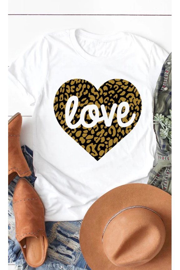 Love Leopard Heart Graphic Tee T-Shirt PLUS